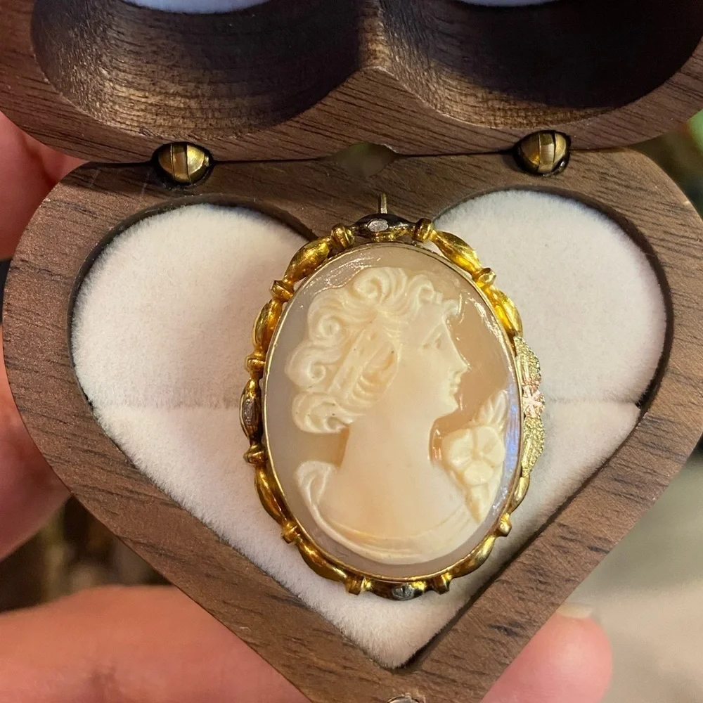 Vintage 12K Gold filled Cameo Brooch/ Pendant Hand Carved AD Marked